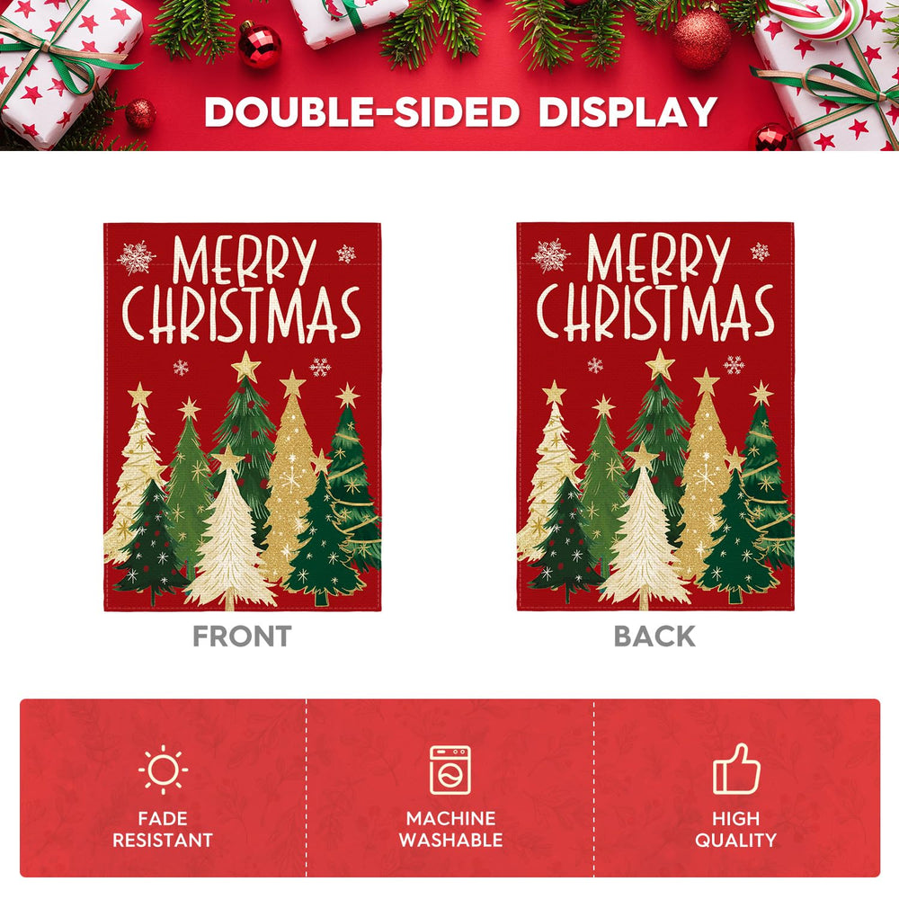 AVOIN colorlife Red Merry Christmas Flag double-sided view