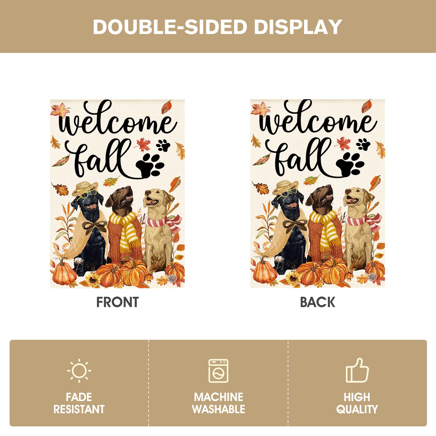 AVOIN colorlife Welcome Fall Dog House Flag back view showing double-sided design
