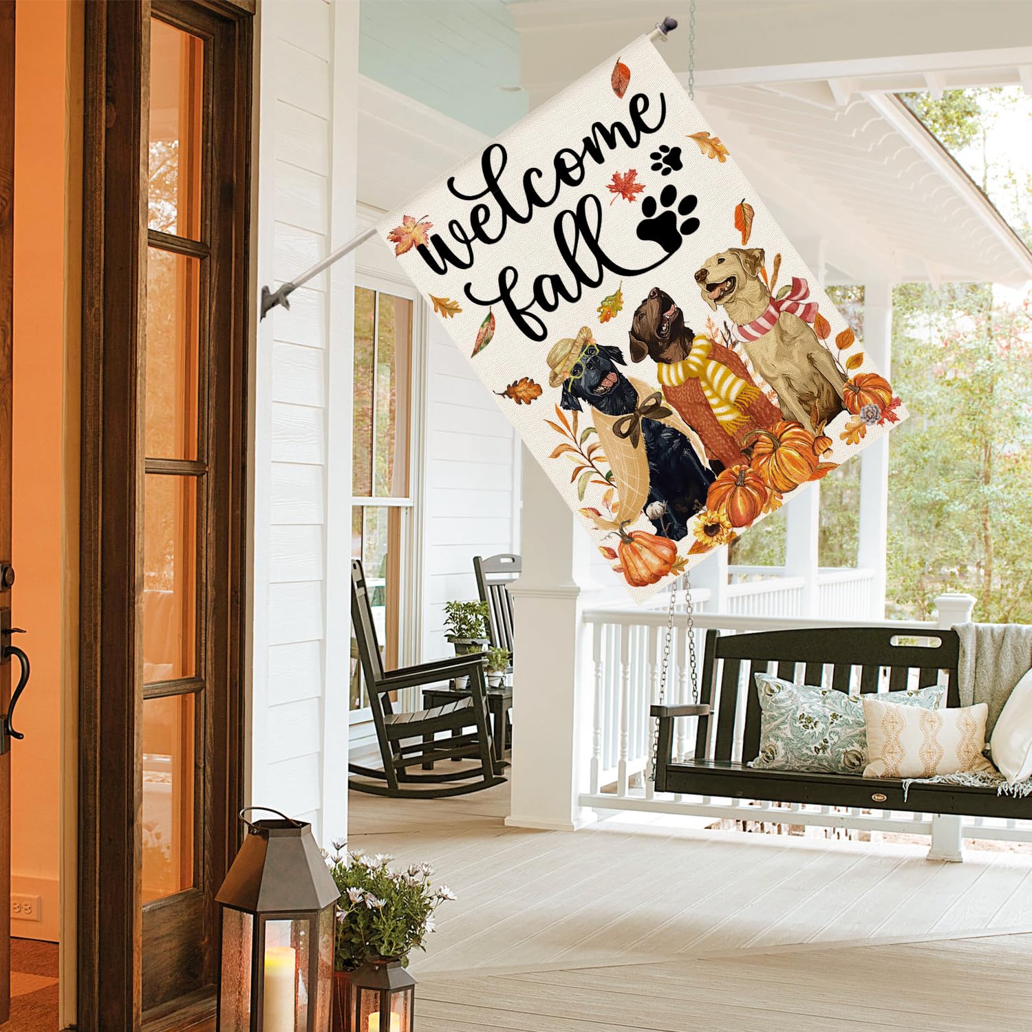 AVOIN colorlife Welcome Fall Dog House Flag close-up of pumpkin motif