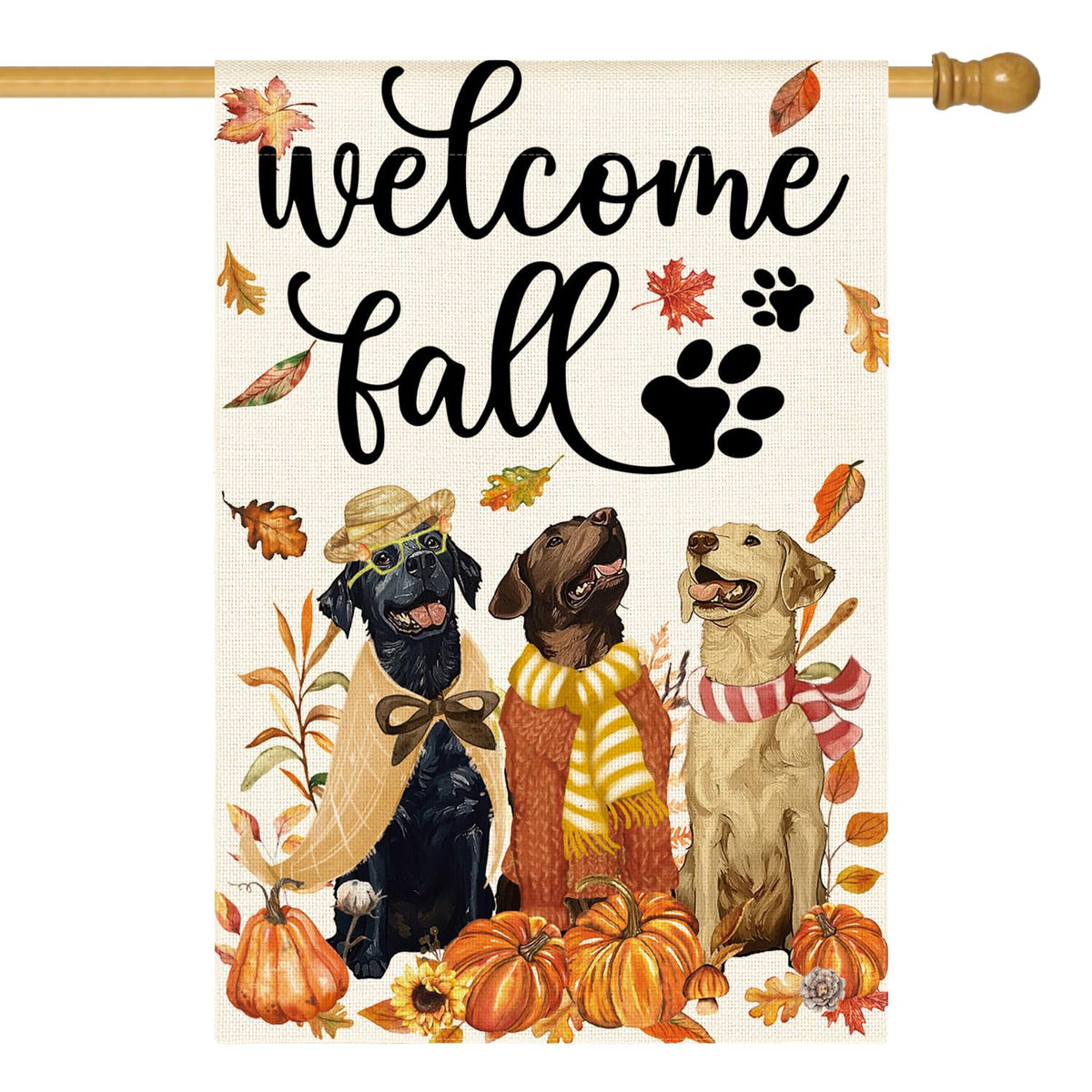 AVOIN colorlife Welcome Fall Dog House Flag front view with vibrant fall leaves