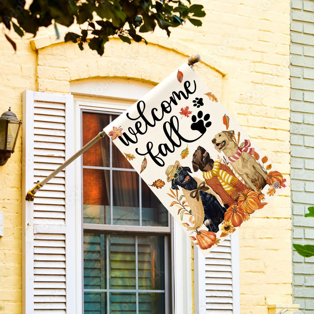 AVOIN colorlife Welcome Fall Dog House Flag side view showing pole sleeve