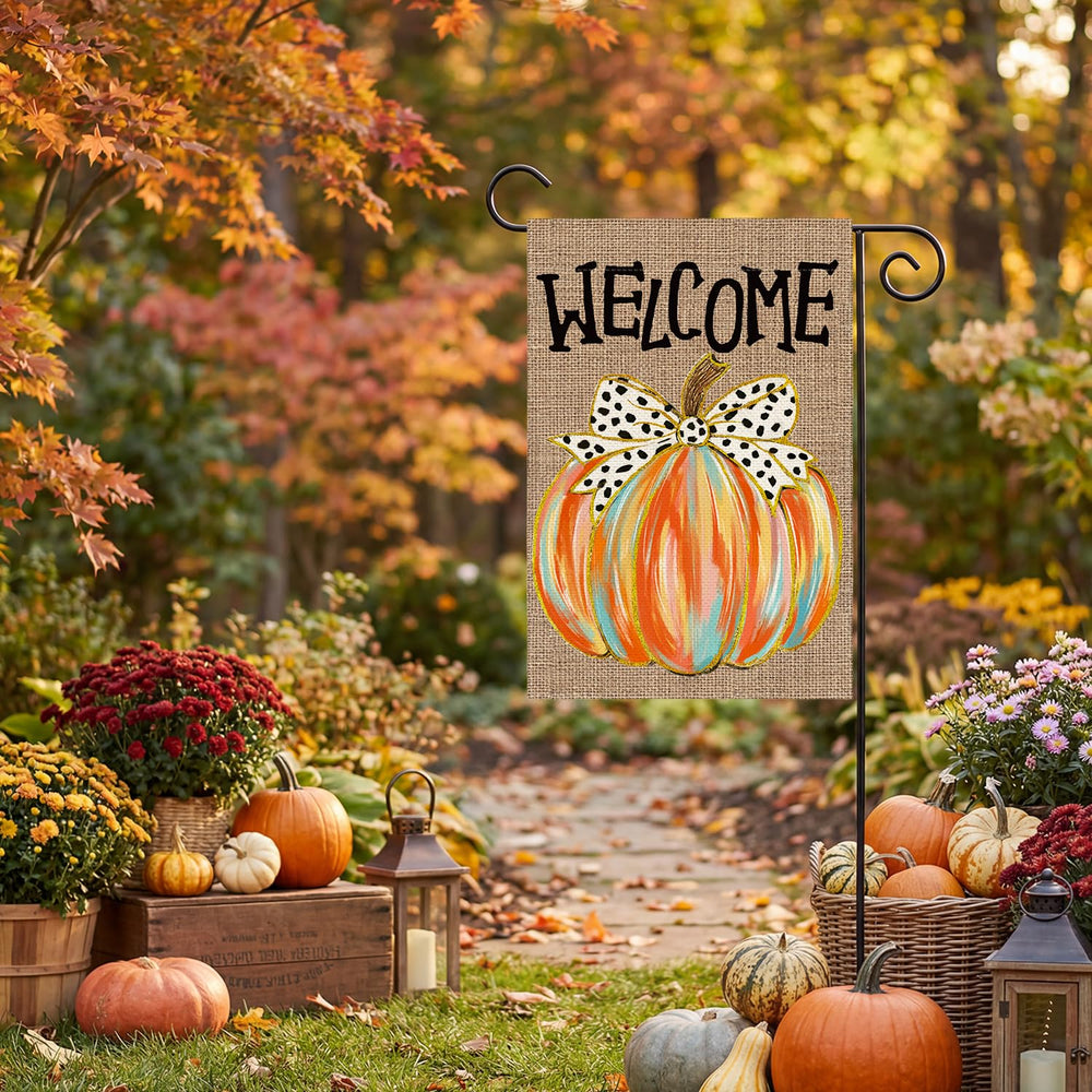 AVOIN colorlife Welcome Fall Garden Flag close-up of sleeve for flagpole