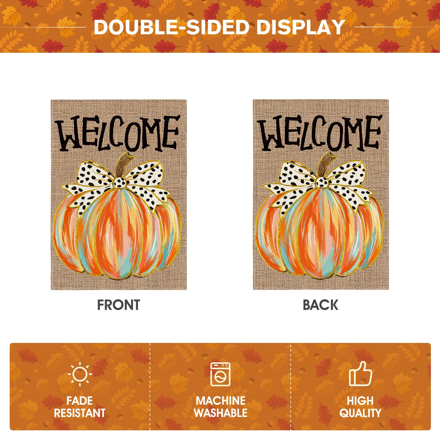 AVOIN colorlife Welcome Fall Garden Flag with seasonal autumn leaves background