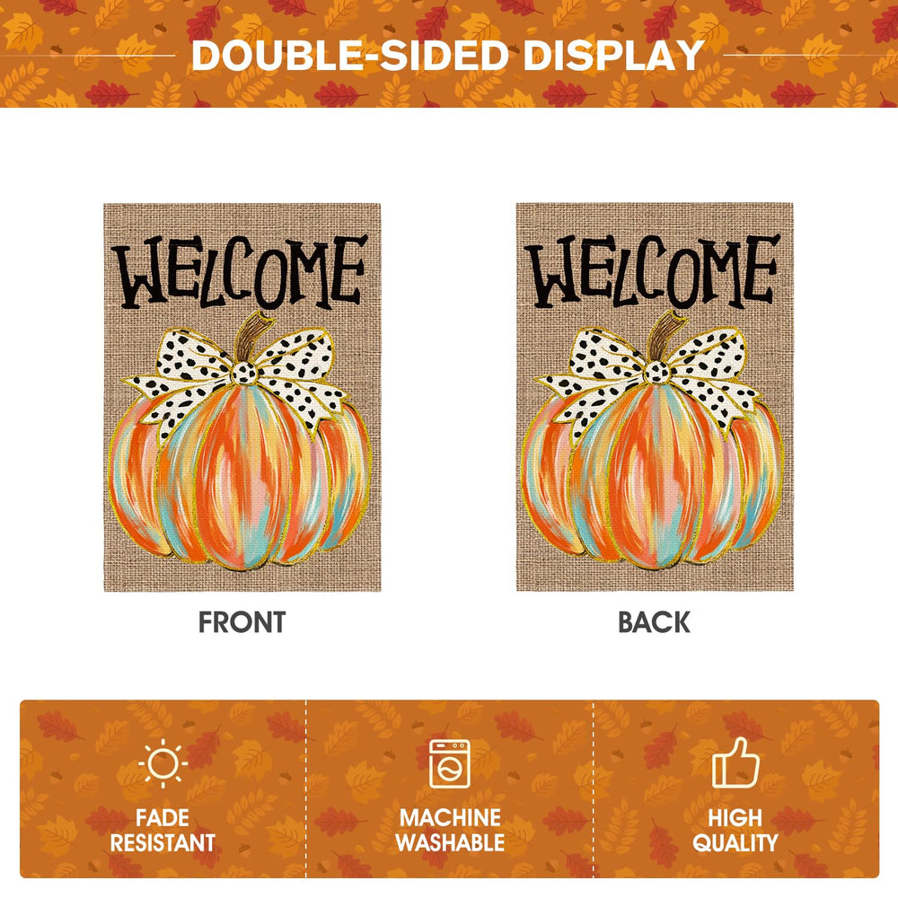 AVOIN colorlife Welcome Fall Garden Flag with seasonal autumn leaves background