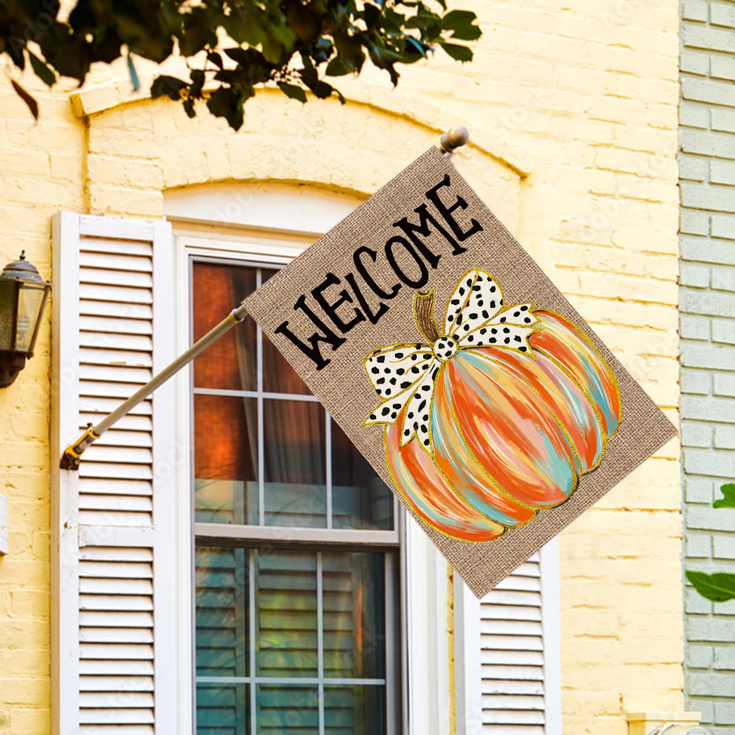 AVOIN colorlife Welcome Fall House Flag side view showing double-sided design