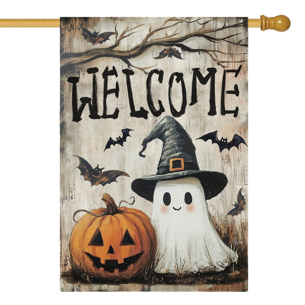 AVOIN colorlife Welcome Halloween flag front view, multi-coloured design