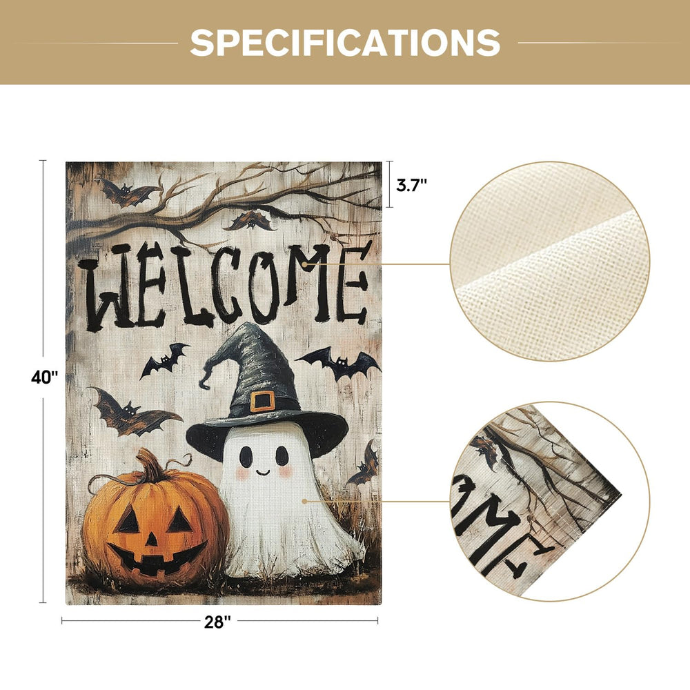 AVOIN colorlife Welcome Halloween flag in a garden setting