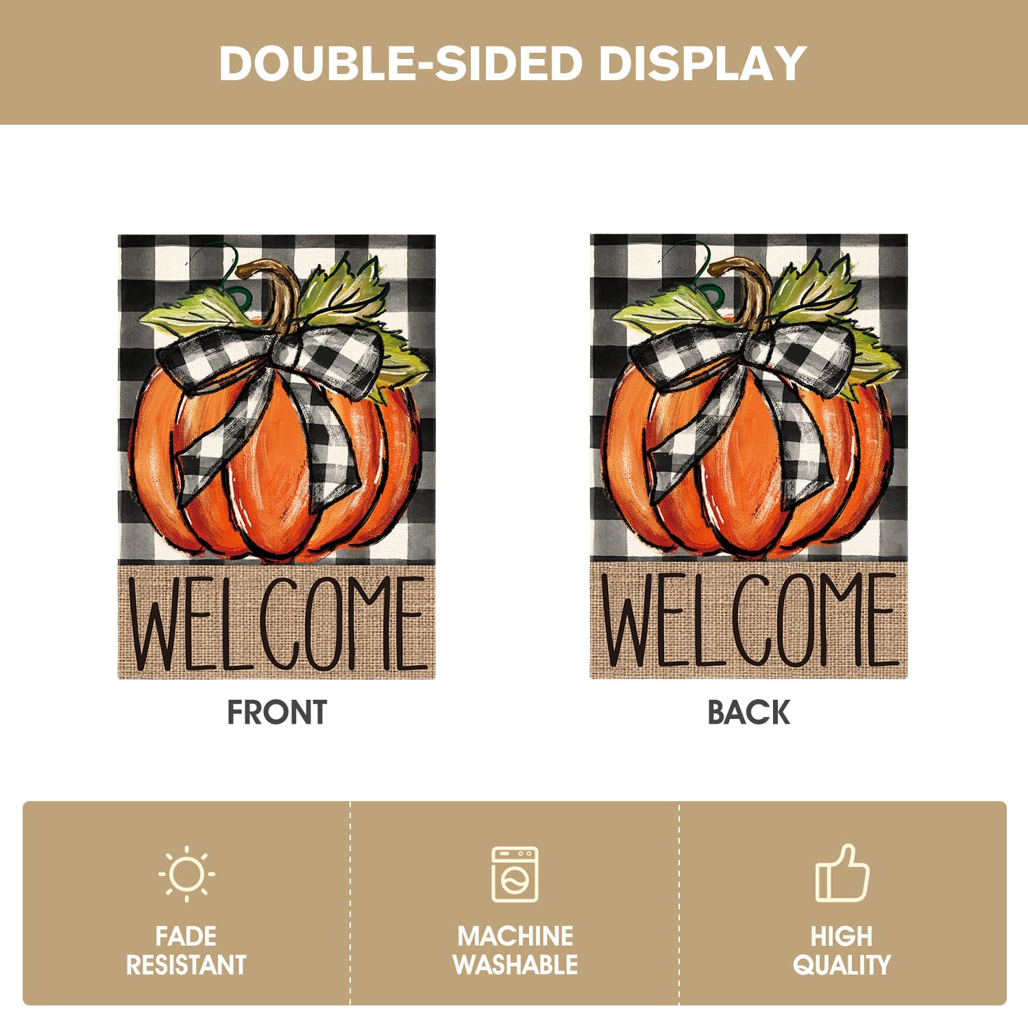 AVOIN Pumpkin Flag in autumn garden setting