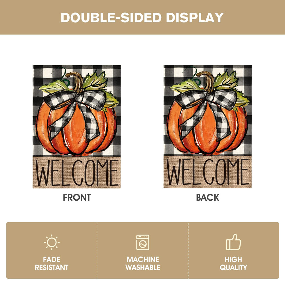 AVOIN Pumpkin Flag in autumn garden setting