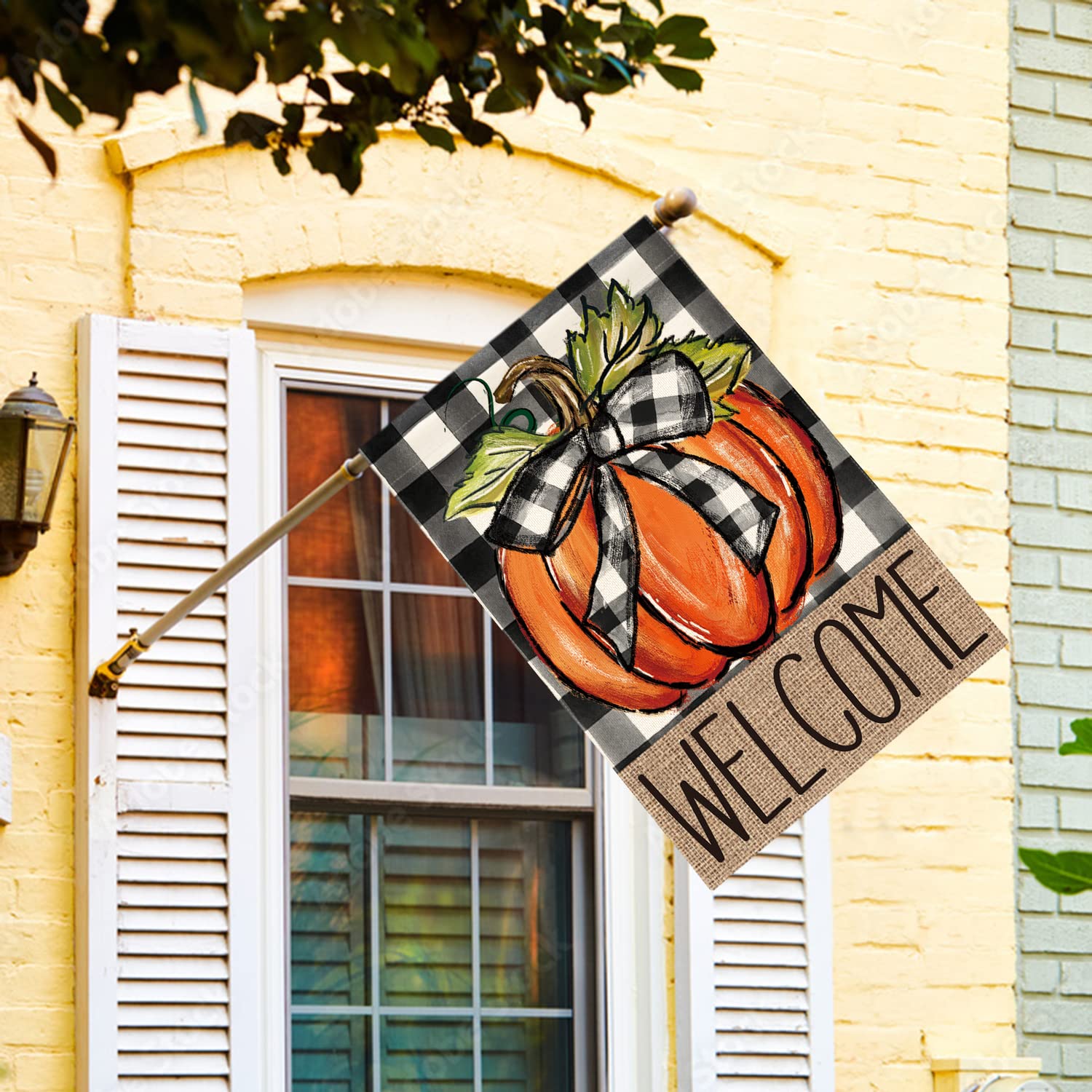 AVOIN Pumpkin House Flag showing double-sided design