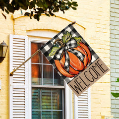AVOIN Pumpkin House Flag showing double-sided design