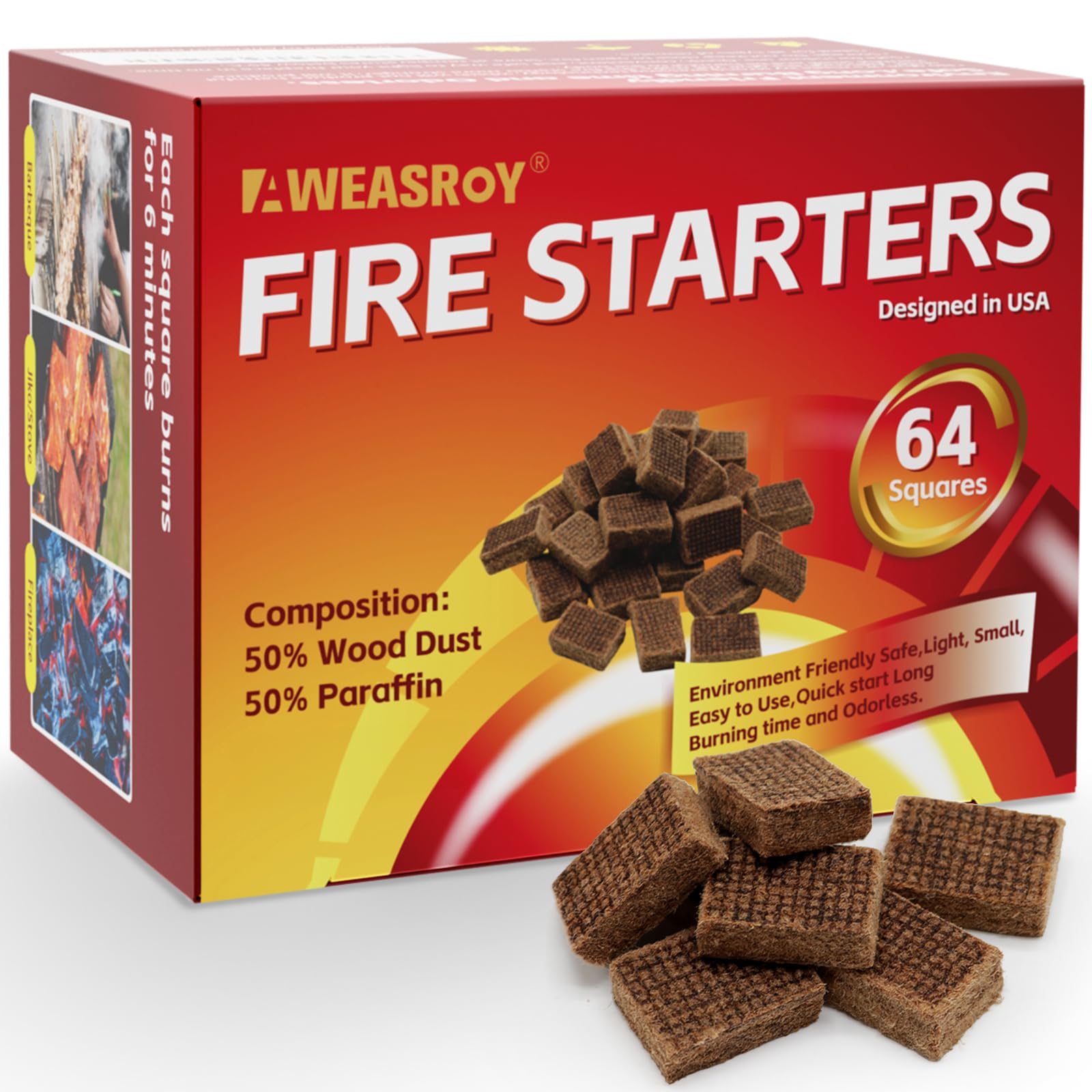 AWEASROY Fire Starter Squares 64 pack front view
