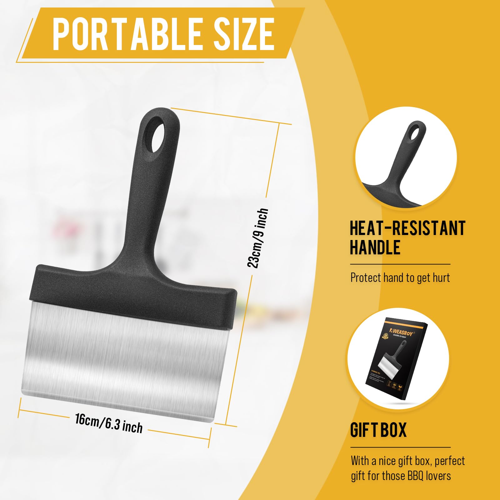 AWEASROY Griddle Scraper in use on a gas grill