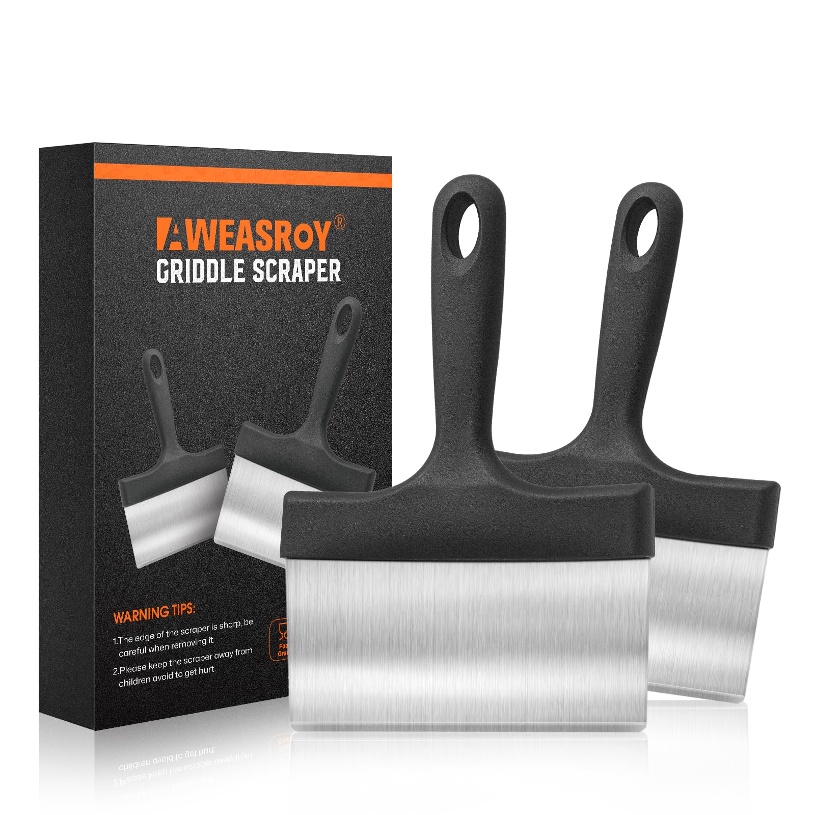 AWEASROY Heavy Duty Griddle Scraper stainless steel front view