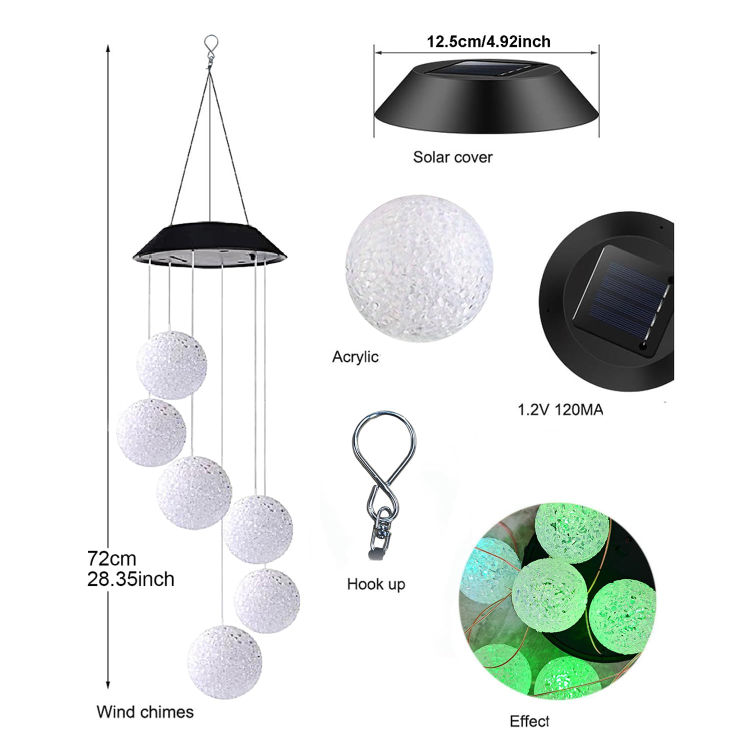 AWENDIETOU Solar Wind Chime hanging in garden with LED lights