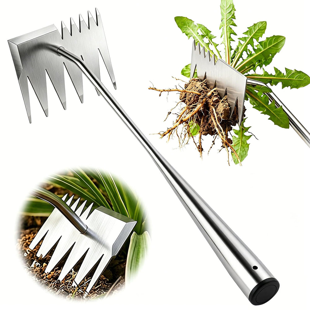 awrose Weed Puller Tool front view showing 6-tooth dual-head design