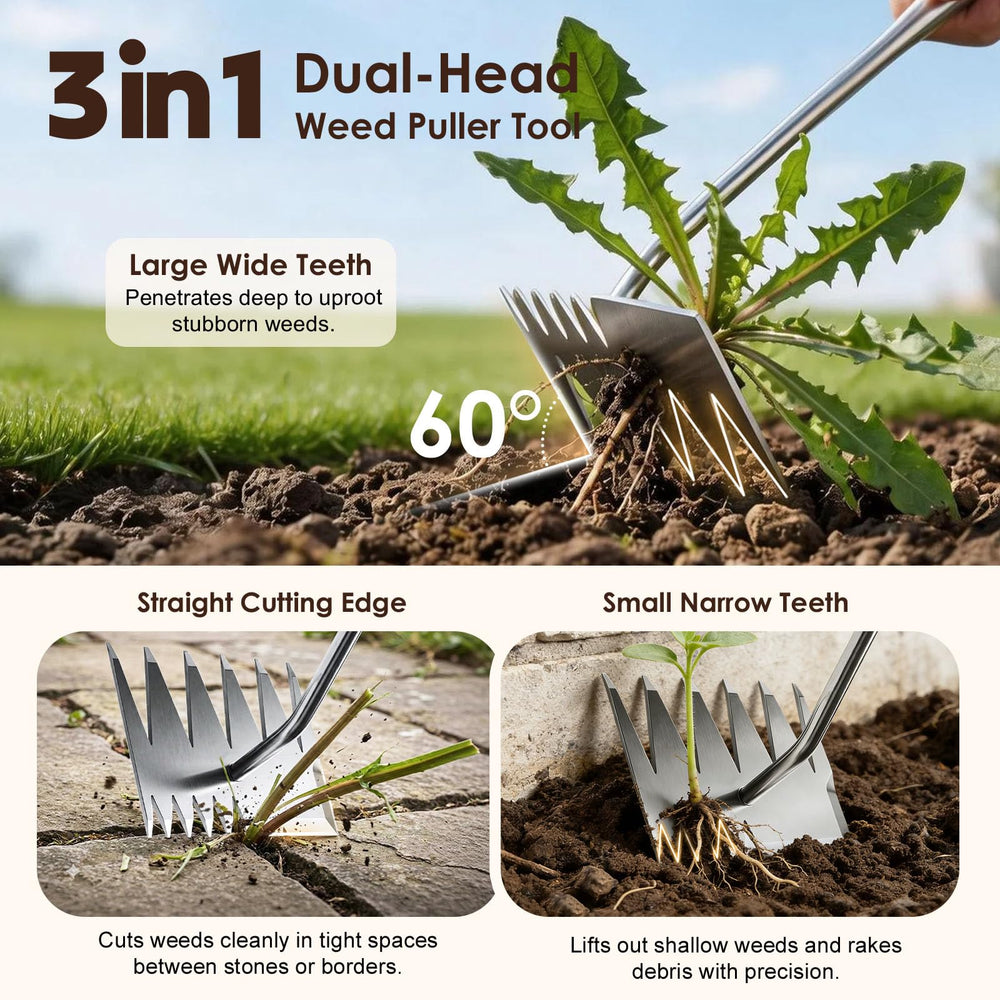 awrose Weed Puller Tool in use removing weeds from garden