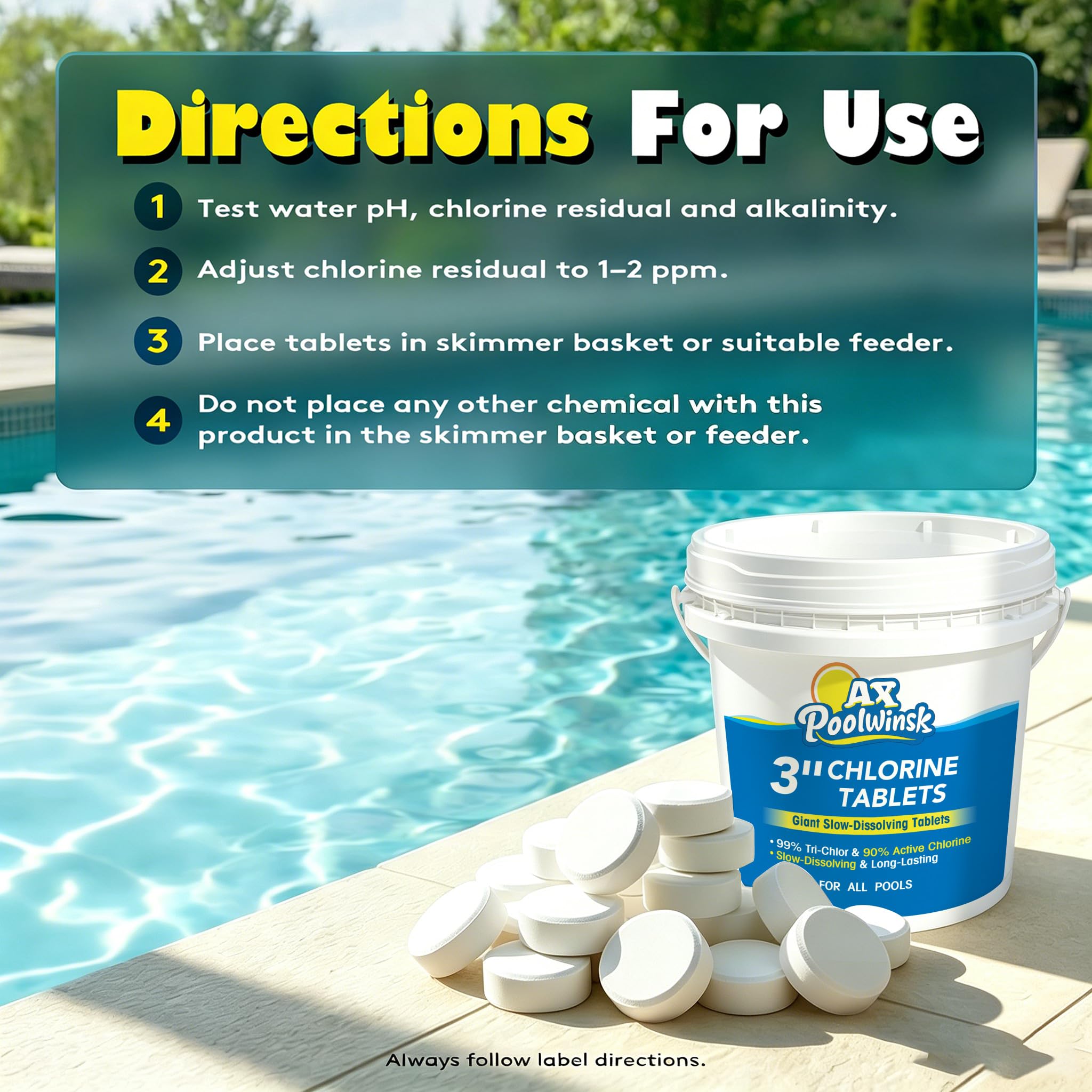 AX Poolwinsk 3 Inch Chlorine Tablets 5 lbs bucket top view