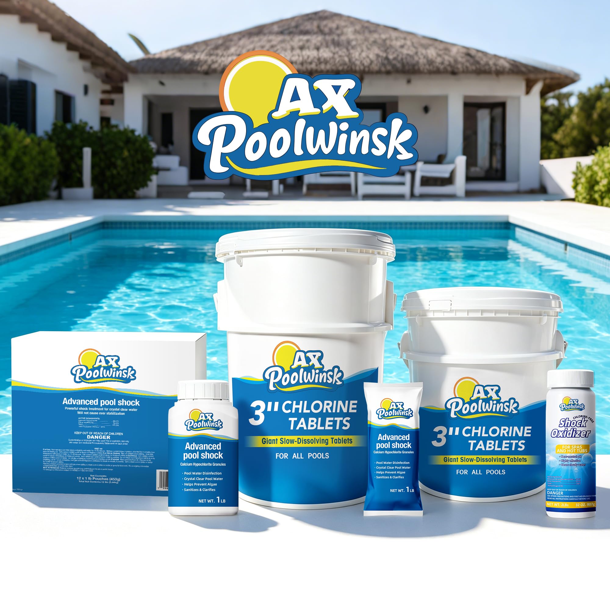 AX Poolwinsk 3 Inch Chlorine Tablets packaging side view