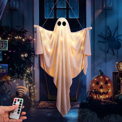 Axcoix 47IN Swinging Ghost Decoration front view with flowing white fabric