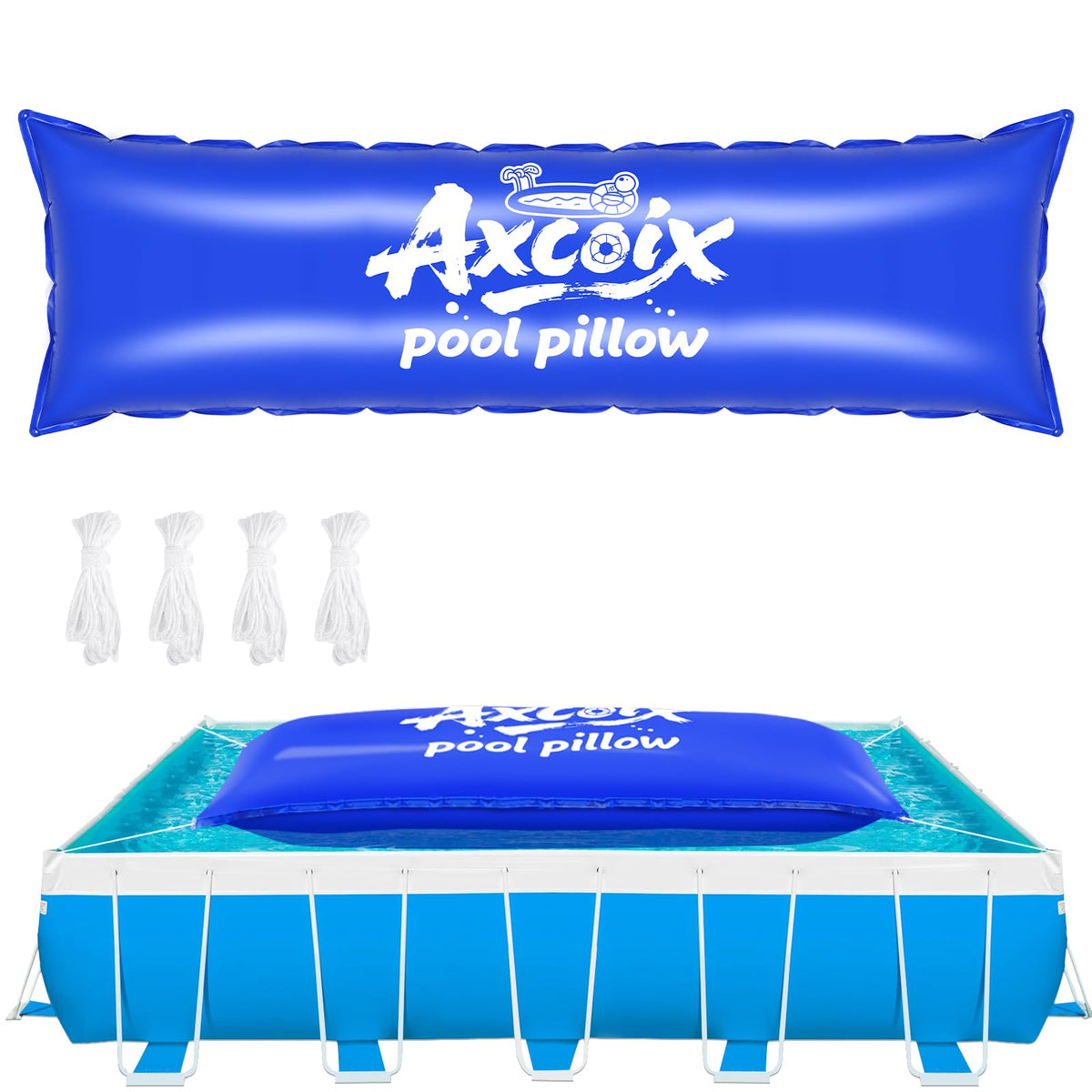 Axcoix 4x15 Ft pool pillow front view in blue