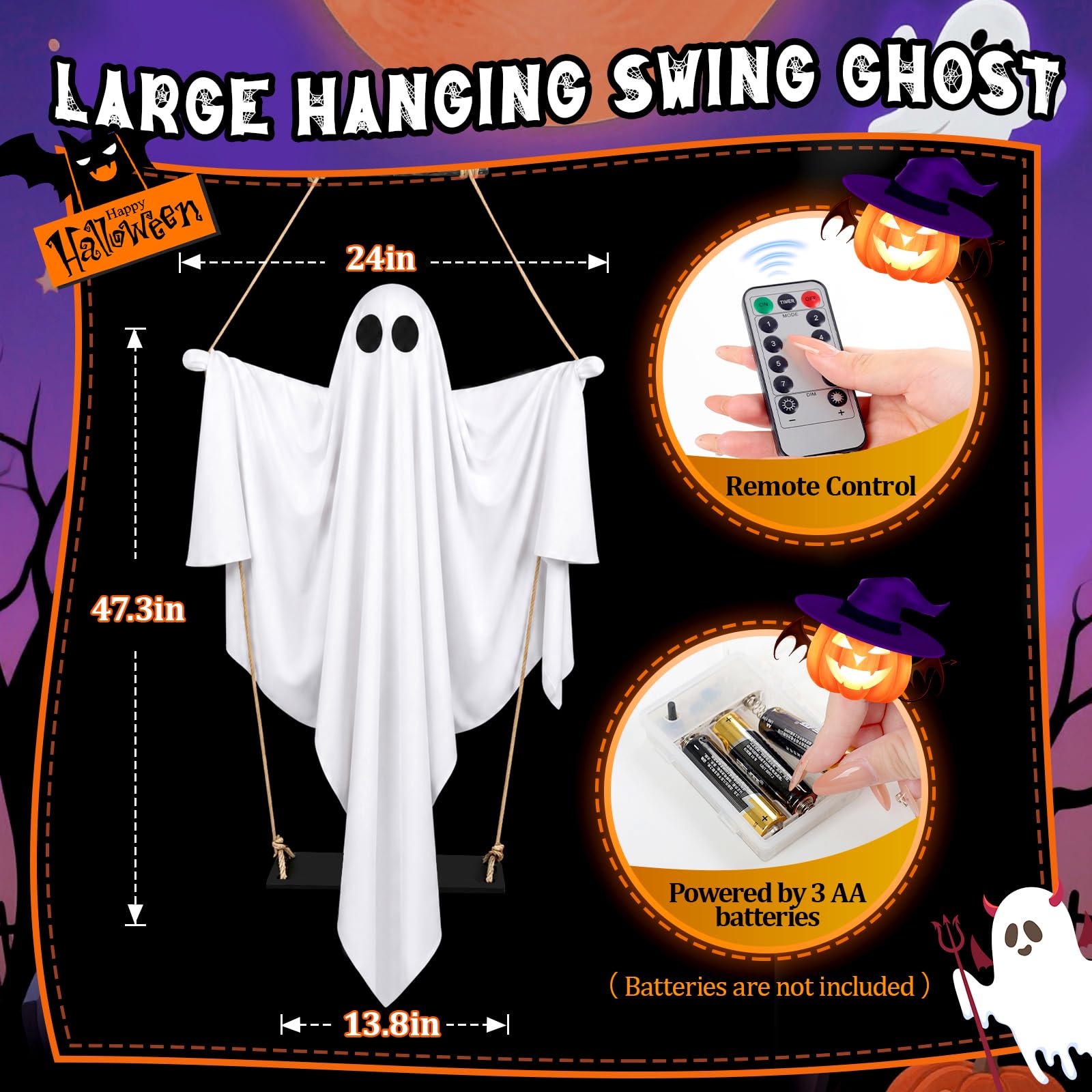 Axcoix Swinging Ghost Decoration with wooden swing seat