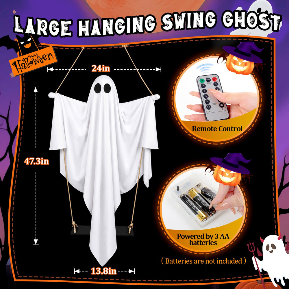 Axcoix Swinging Ghost Decoration with wooden swing seat