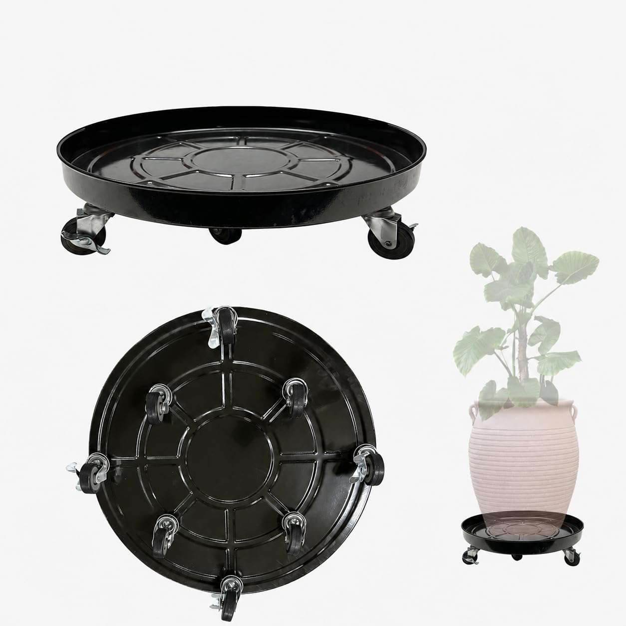 AyaLight 20 Inch Metal Plant Caddy black front view with wheels