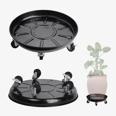 AyaLight 3 Pack Metal Plant Caddy with Wheels, black, front view