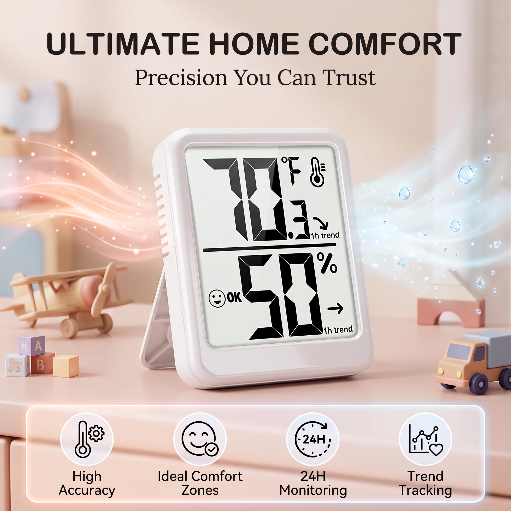 Ayawiss Digital Indoor Thermometer Hygrometer close-up of display