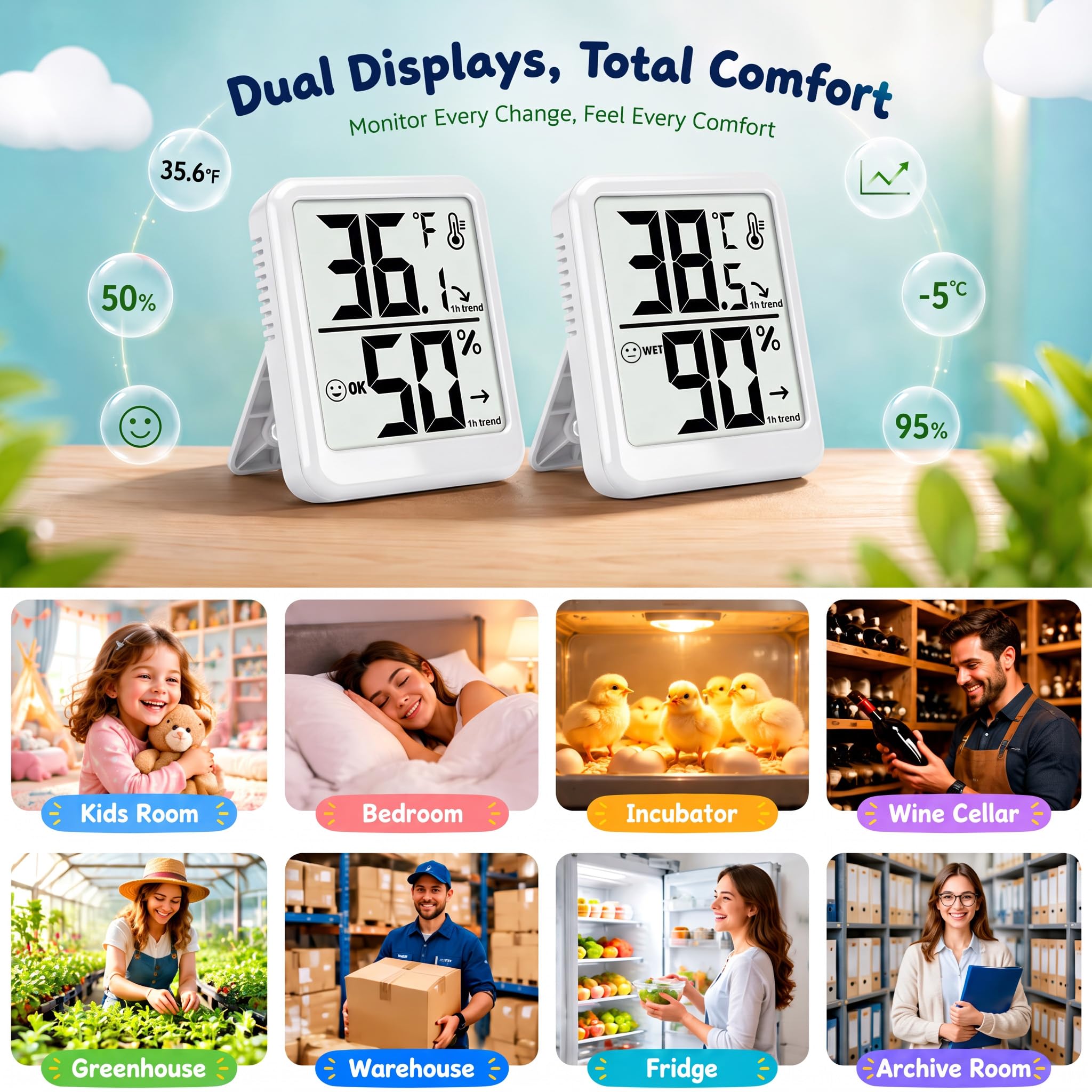 Ayawiss Digital Indoor Thermometer Hygrometer with temperature and humidity readings