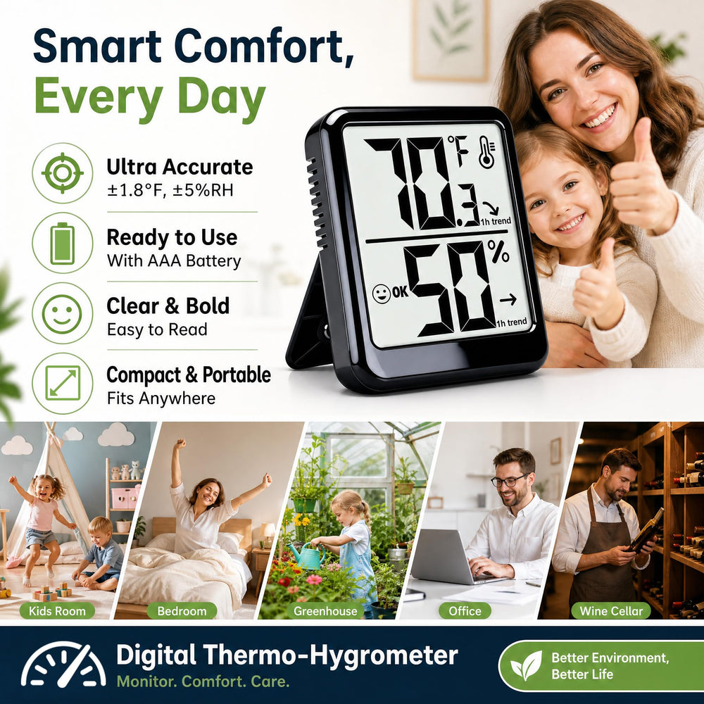 Ayawiss indoor thermometer hygrometer in use in a nursery