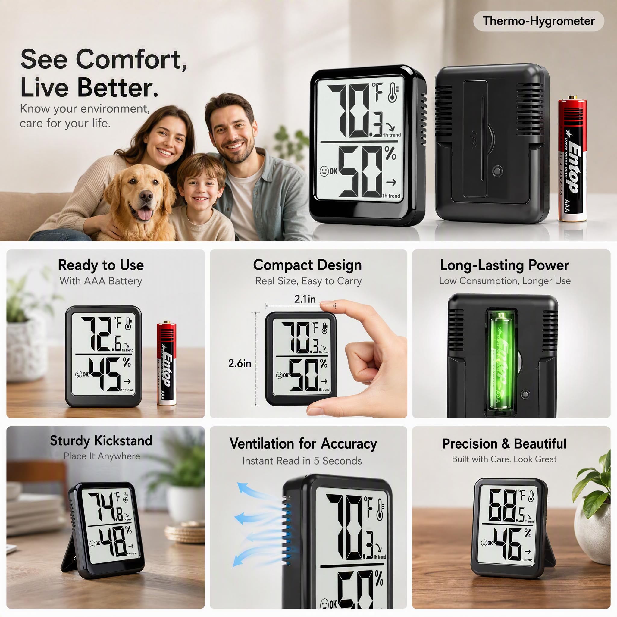 Ayawiss indoor thermometer hygrometer showing humidity measurement
