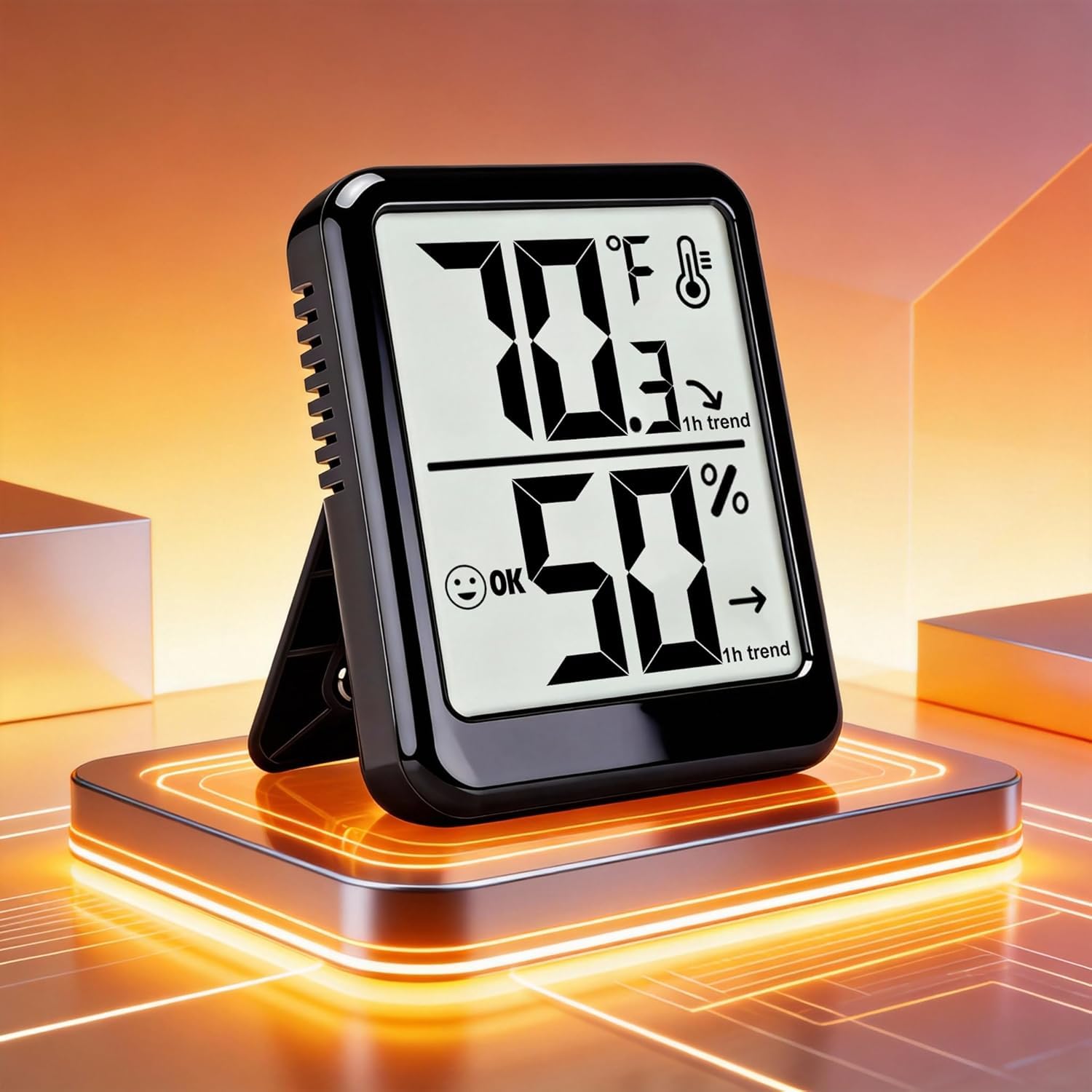 Ayawiss indoor thermometer hygrometer side view showing compact design