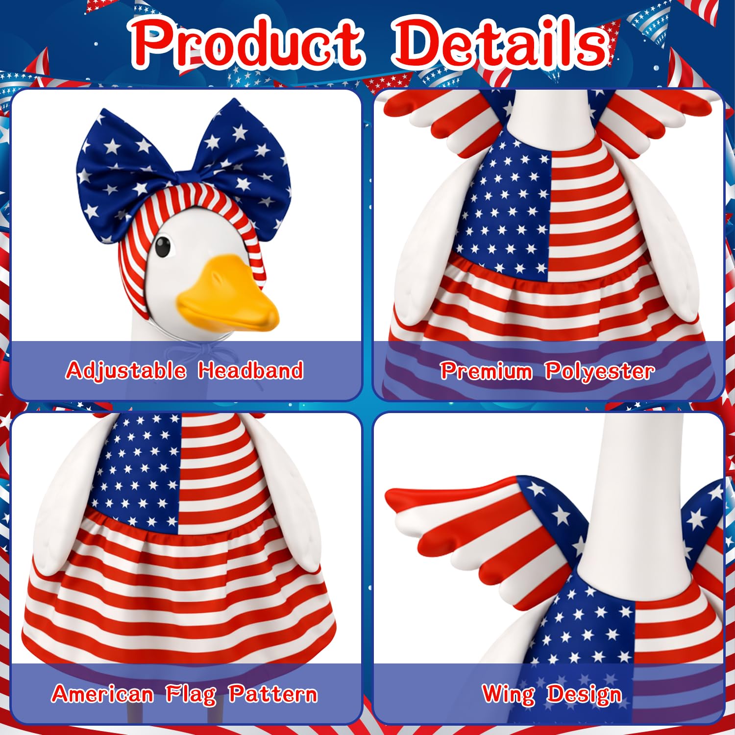 Aymolas 4th of July goose outfit laid flat showing winged dress and headband