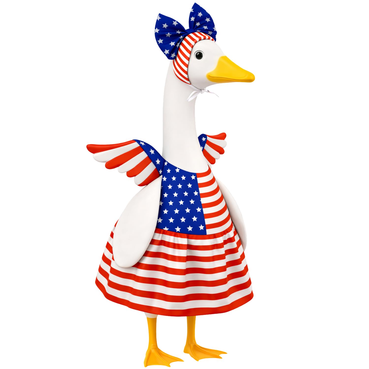 Aymolas patriotic goose outfit showcased on a garden decoration