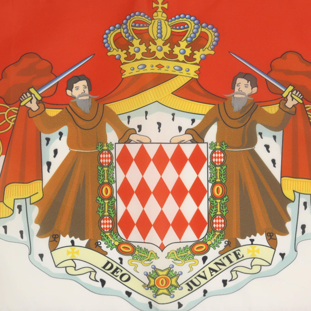AZ FLAG Monaco Coat of Arms Flag displayed outdoors in a garden setting