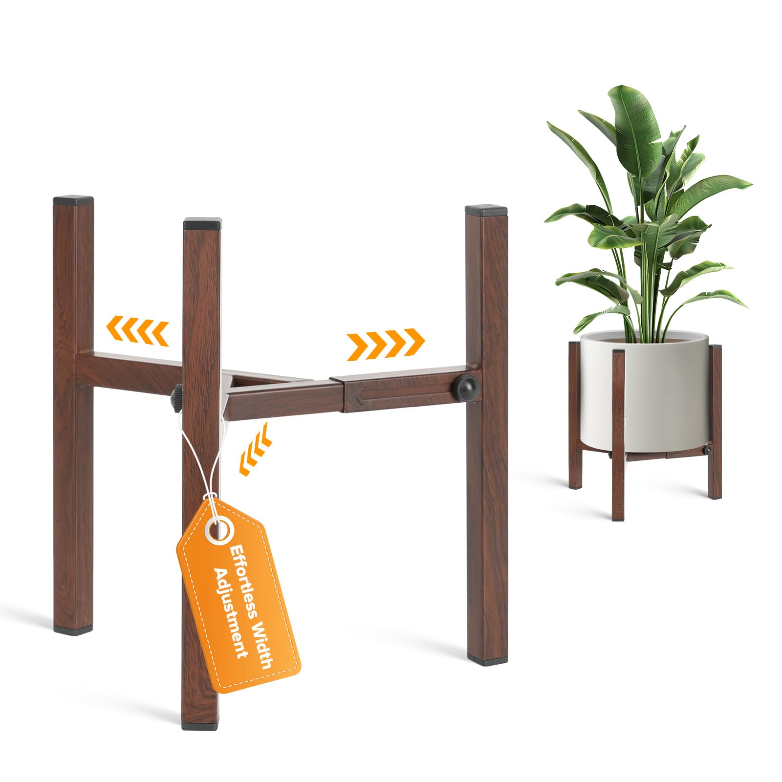 AZADESJET Adjustable Plant Stand front view with walnut wood-grain finish