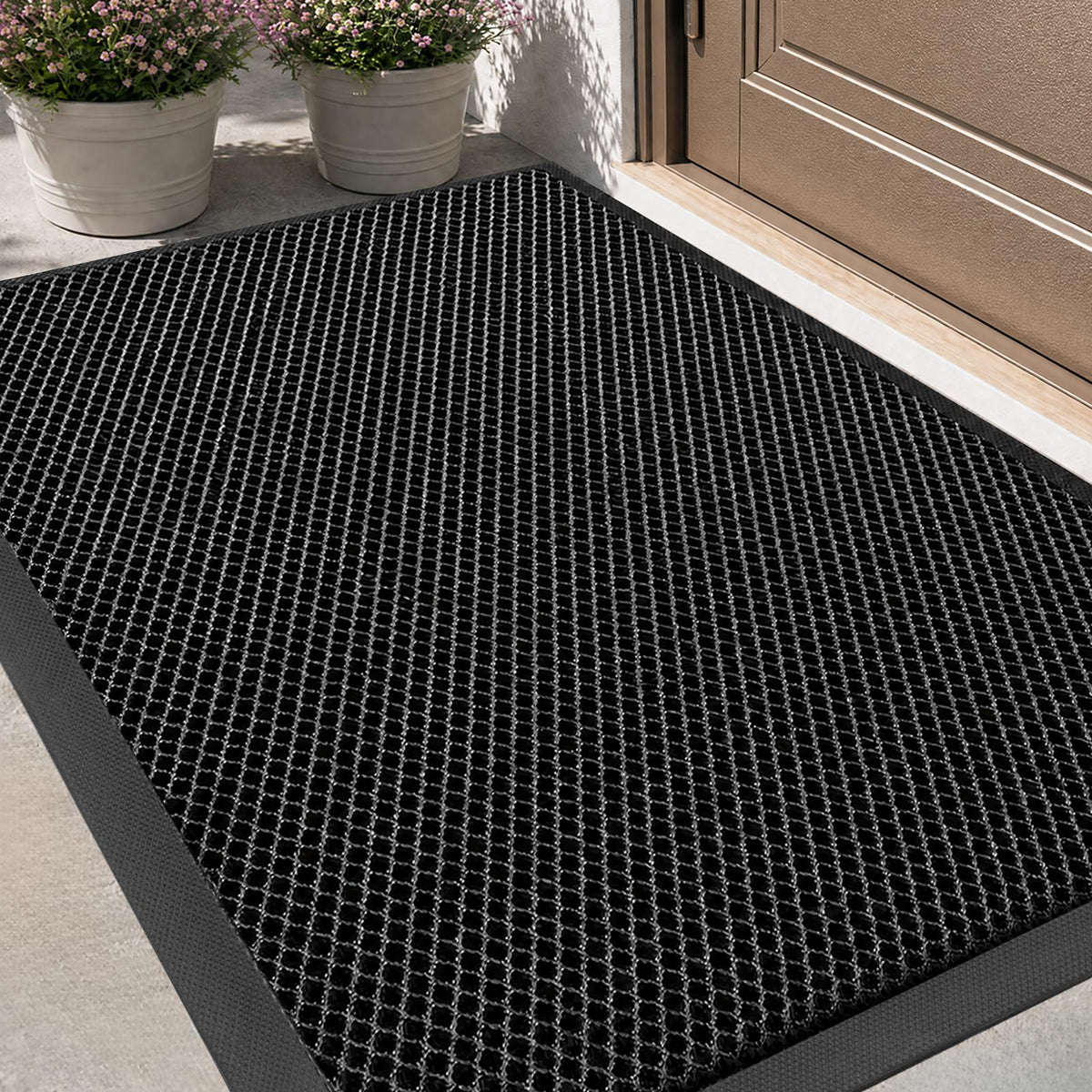Azadx Indoor Outdoor Door Mat 23" x 35" in Black Grey front view