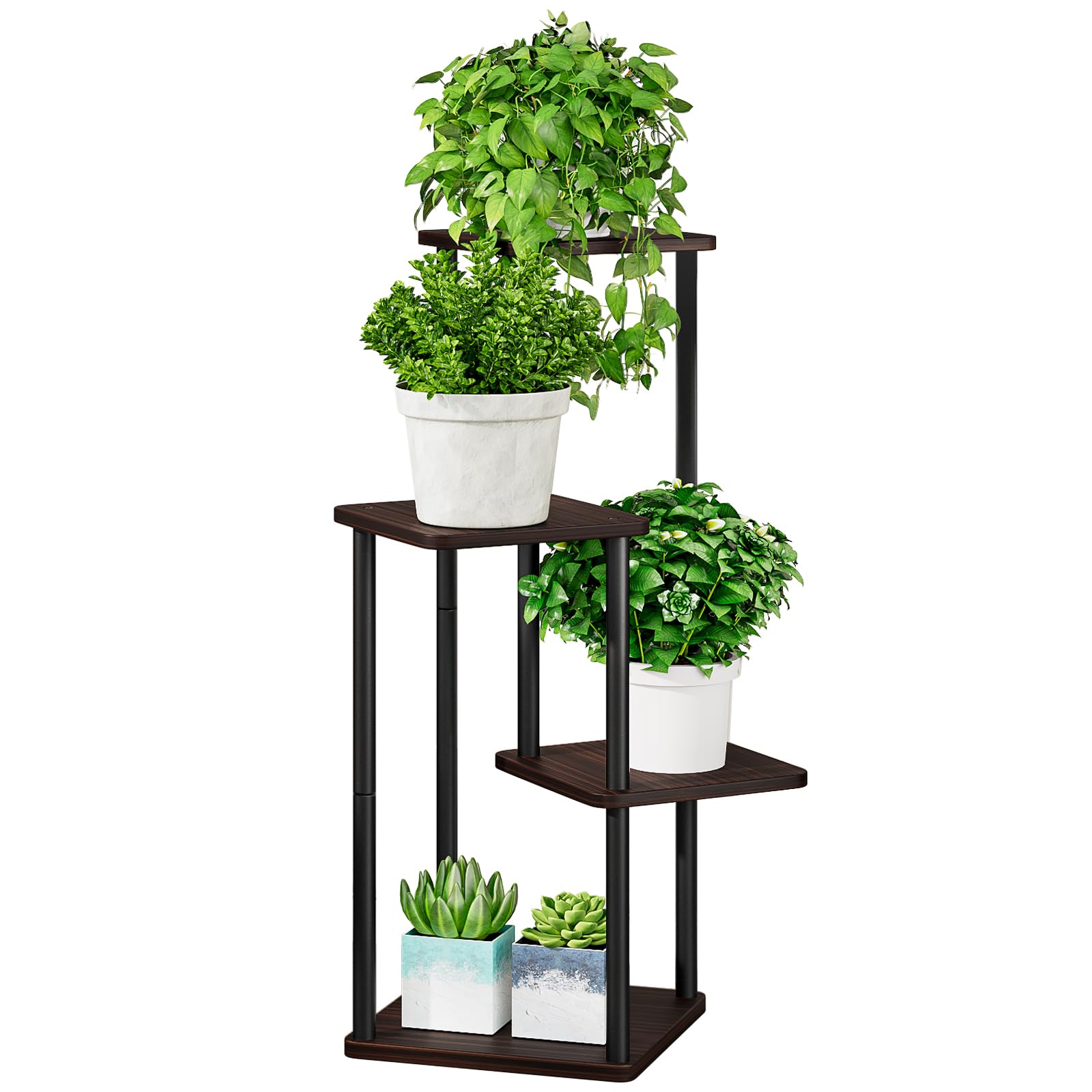 AZERPIAN 4 Tier Tall Plant Stand front view with black oak finish