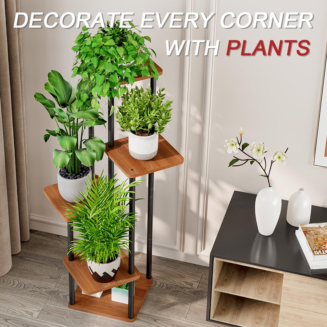 AZERPIAN 5 Tier Tall Plant Stand in a modern living room
