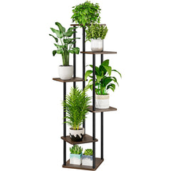 AZERPIAN 6 Tier Tall Plant Stand front view in Black Oak