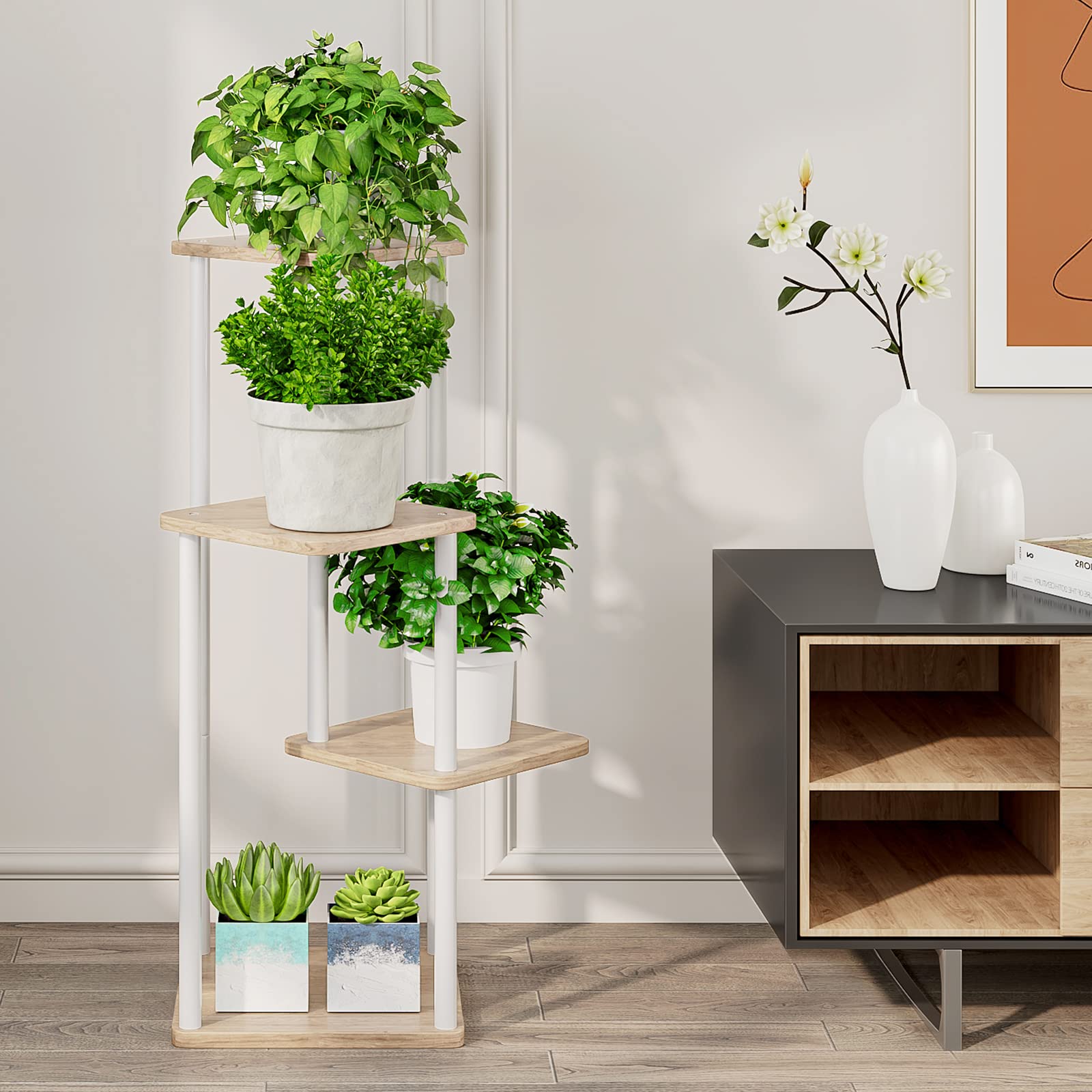 AZERPIAN plant stand with potted plants and decorative items