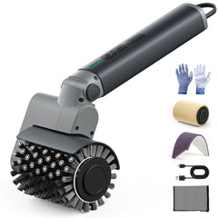 Azgim Pai Electric Grill Brush black model front view with three brush heads