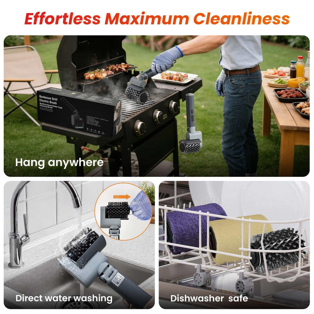 Azgim Pai Electric Grill Brush with brush heads in dishwasher