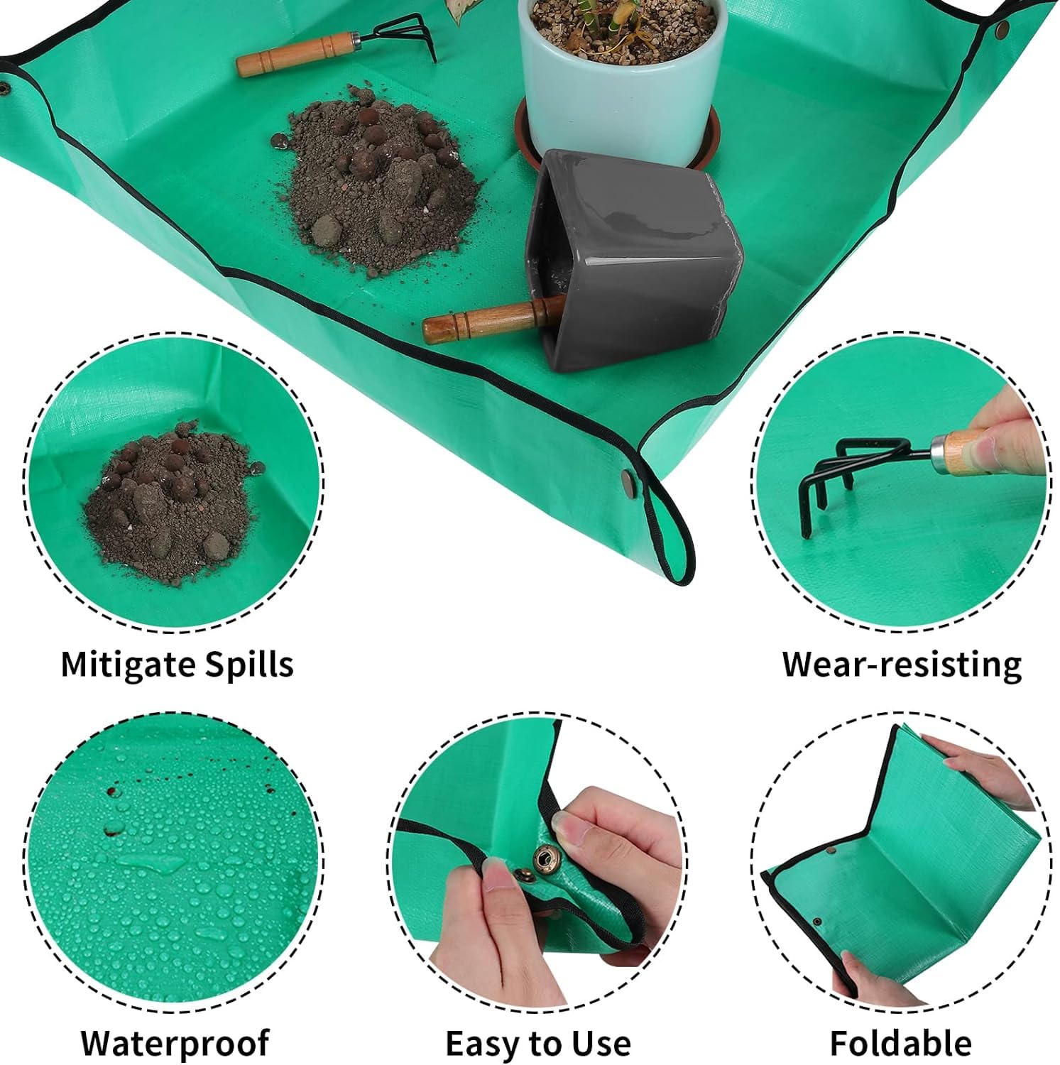 Azureblue Plant Repotting Mat in use with potted plants
