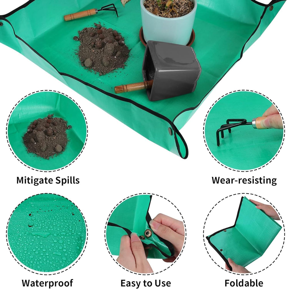 Azureblue Plant Repotting Mat in use with potted plants