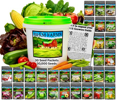 B&KM Farms 30,000+ Non-GMO Heirloom Seed Kit in packaging