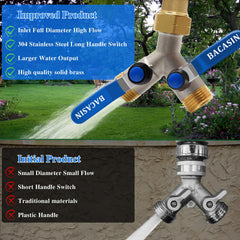 BACASIN Brass Garden Hose Splitter back view with threaded connections