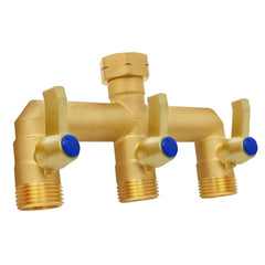 BACASIN Brass Garden Hose Splitter front view with three connections